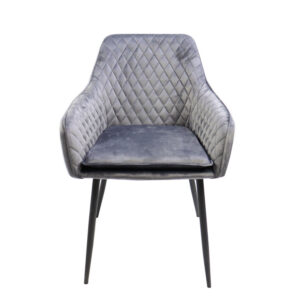 chaise moderne en velours gris matelassé